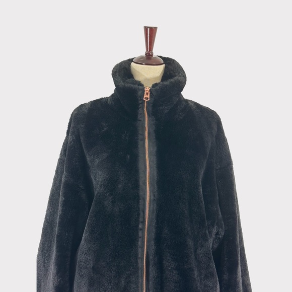 NWT - Lucky Brand XL Bomber Jacket Faux Fur Black - Picture 6 of 16